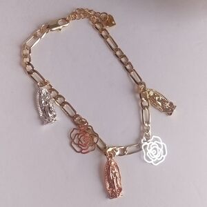 Gold Filled Tricolor Virgin Mary Roses Charm Bracelet